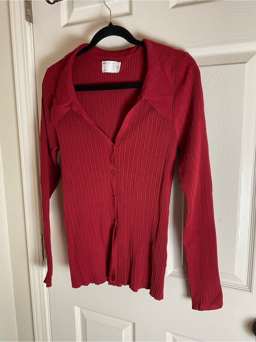 ASOS DESIGN Red Ribbed Collared Cardigan - Size 14 - - Picture 2 of 8